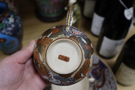 A quantity of Oriental wares including Cloisonne and Satsuma, and a Samson bowl tallest 30cm